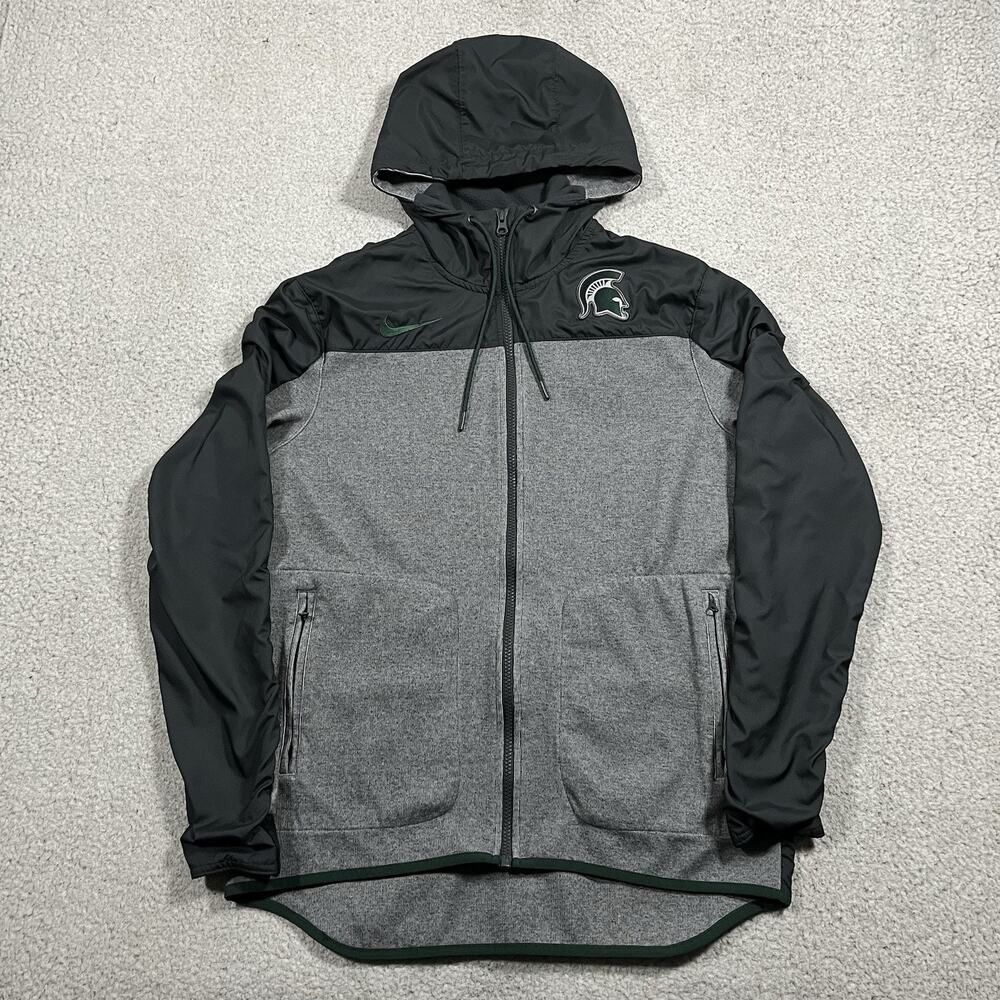 Michigan State Spartans Jacket Mens M Nike Team Issued Zip Windbreaker Hoodie